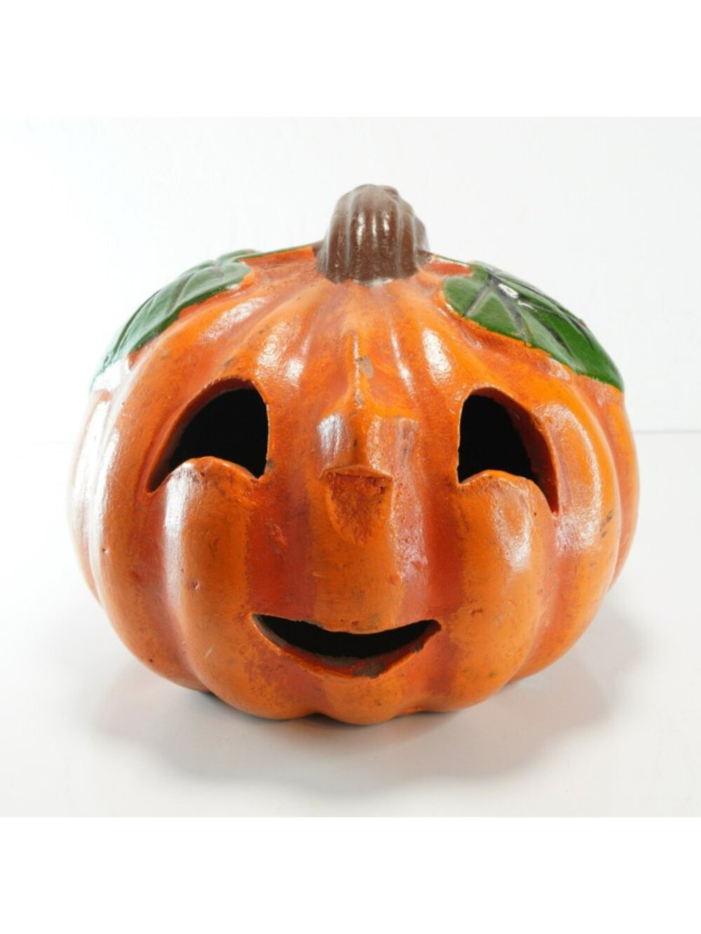 Vintage Mexican Pumpkin Jack O Lantern Candle Holder 7in Folk Art Fall Halloween